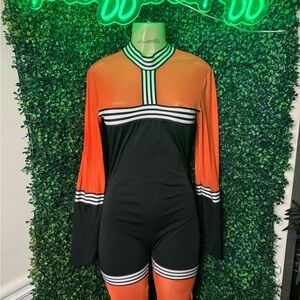 Orange and Black Long Sleeve Jumpsuit
